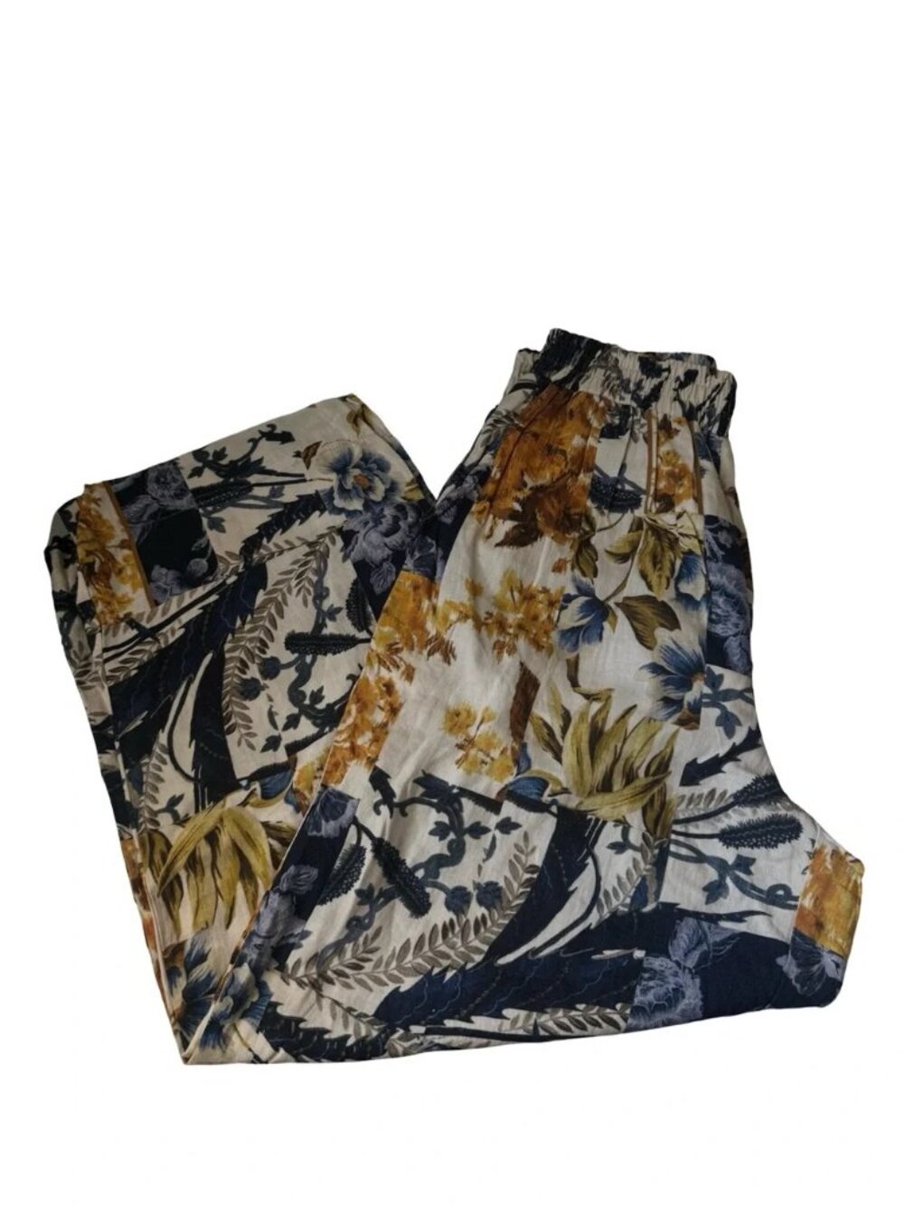 Floral patchwork Wide Leg Linen Pants Christian Siriano Small Coastal Beach Boho - Picture 3 of 6